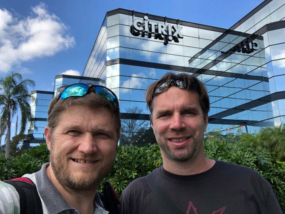 Portrait of Tomas and Petr in front of the Citrix building