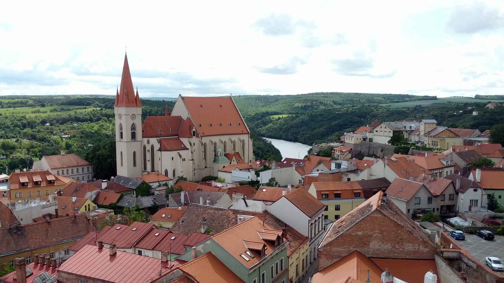 Znojmo seen from above with view on the church and the roofs