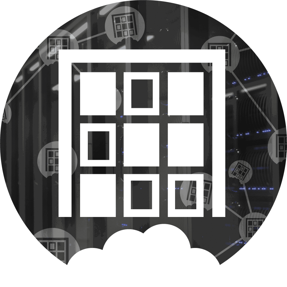 Icon XL of K-net service netServer with icons and a view of server room