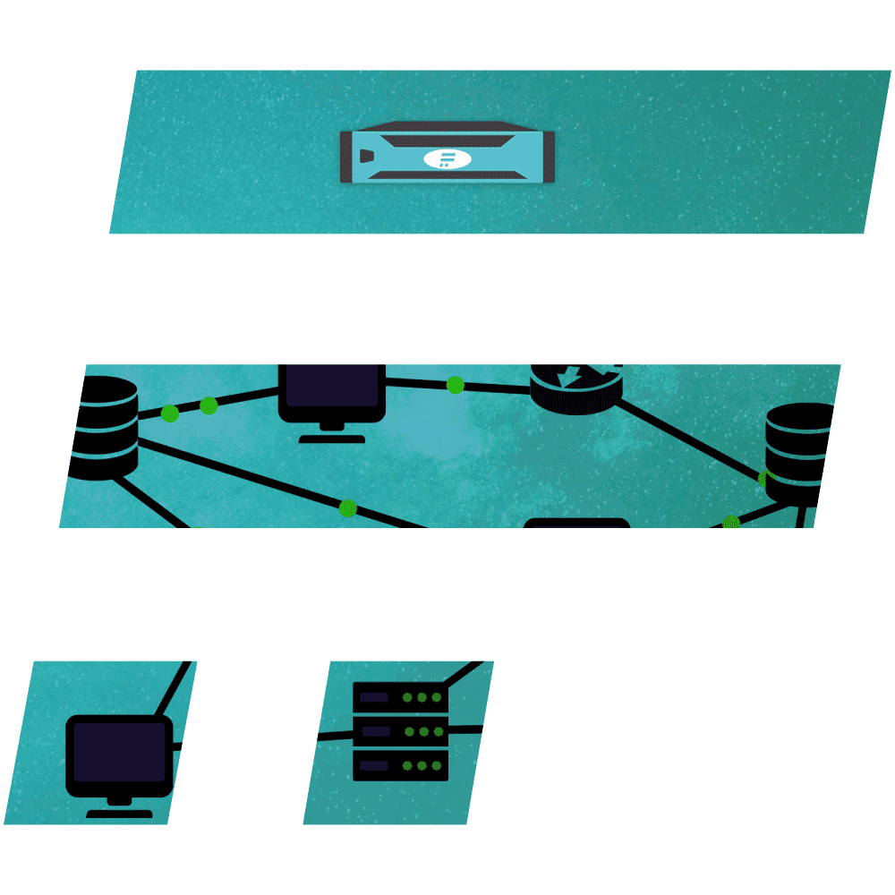 Icon XL of the K-net partner Flowmon with a turquoise sky and black schema of network