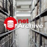 Logo K-net service netArchive and helves containing archives