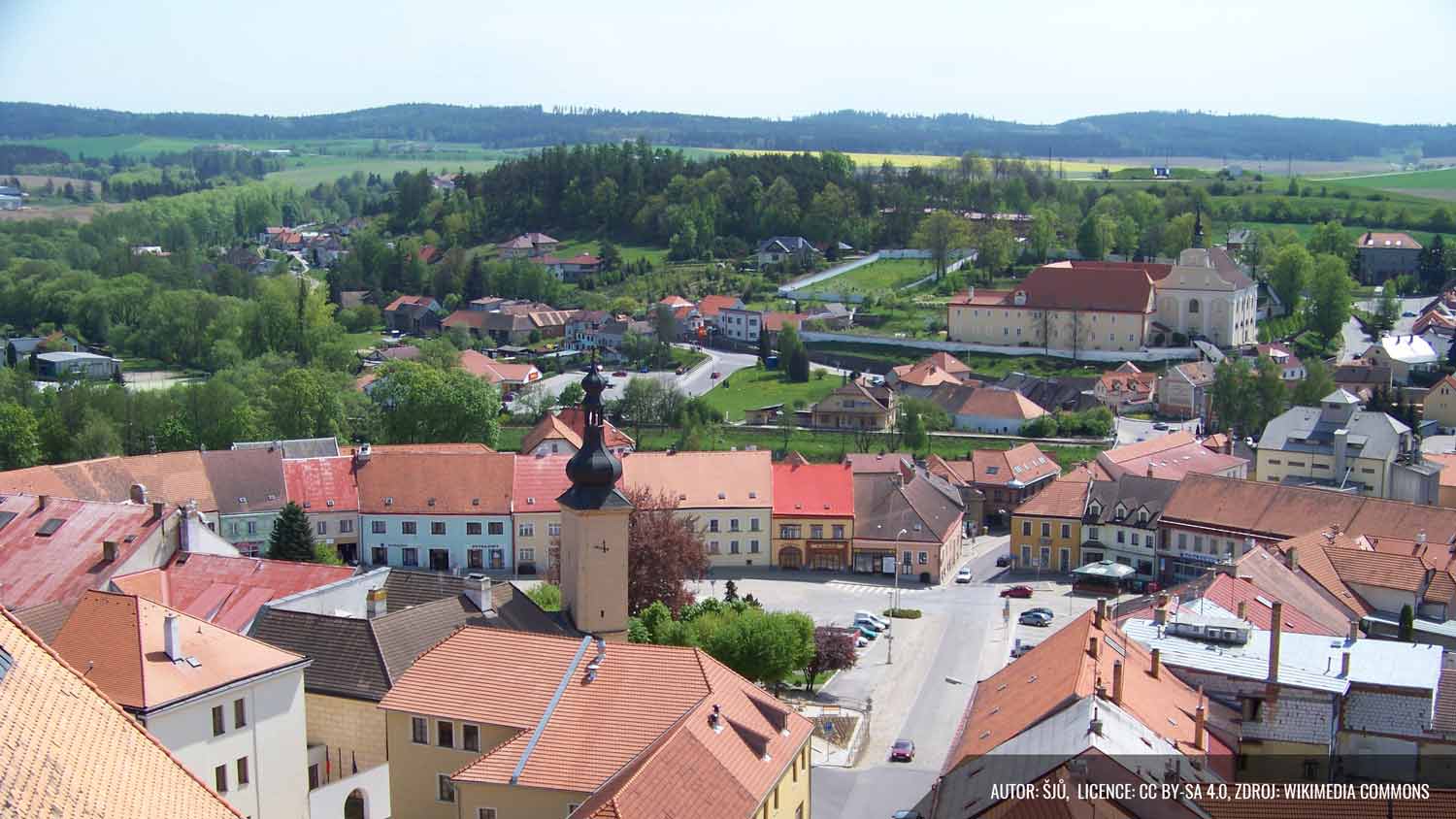 View from above of the city Dacice, in Czech Republic