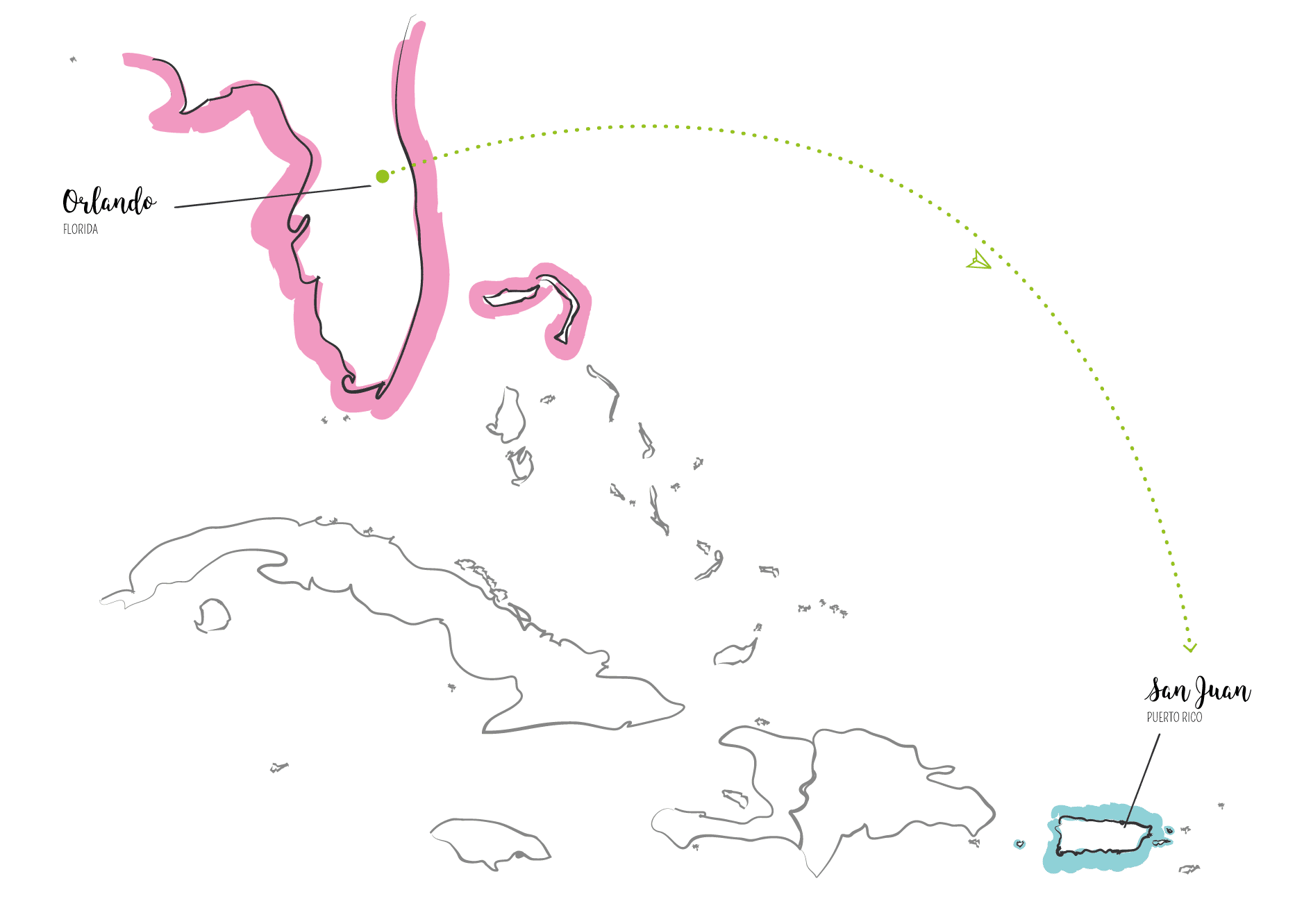 ilustrační mapa světa mezi Floridou a Portorikem