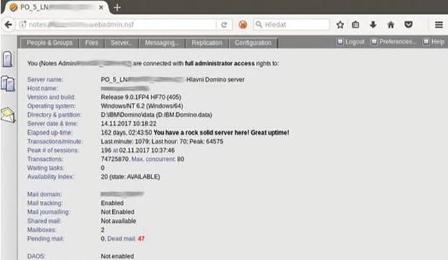 Screenshot Administrační rozhraní napadeného serveru