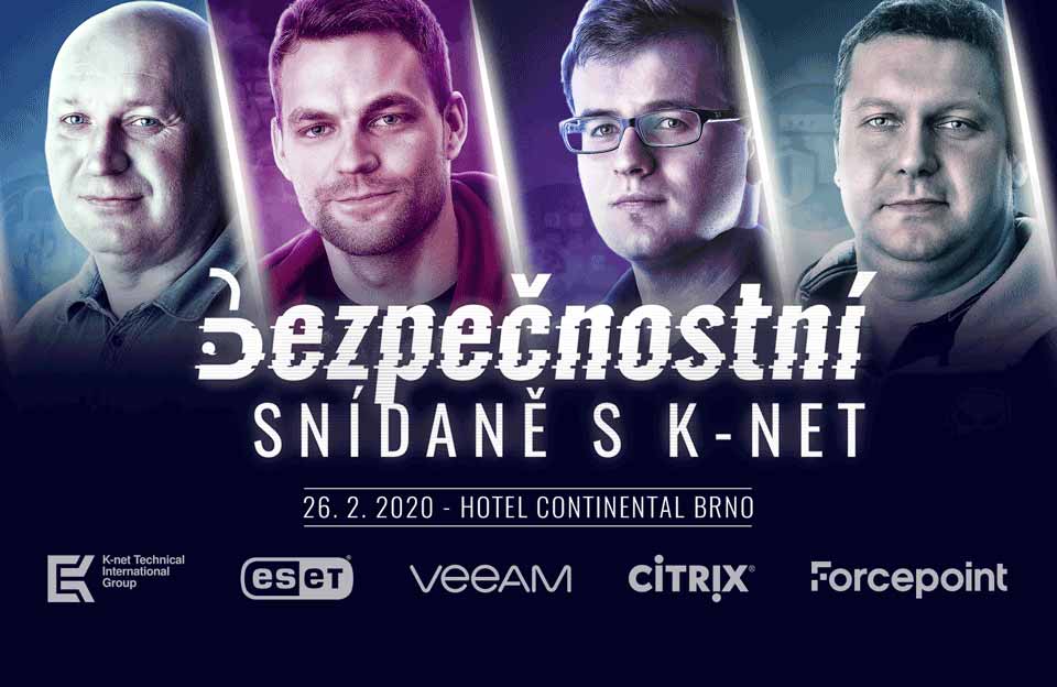 plakát představující 4 zaměstnance společnosti K-net jako superhrdinové s partnerskými logy