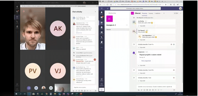 Ukázka rozdělení sdílení obrazovky při videohovoru v Teams