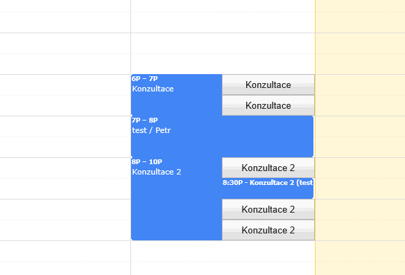 Výběr z časů konzultací v Google Classroom